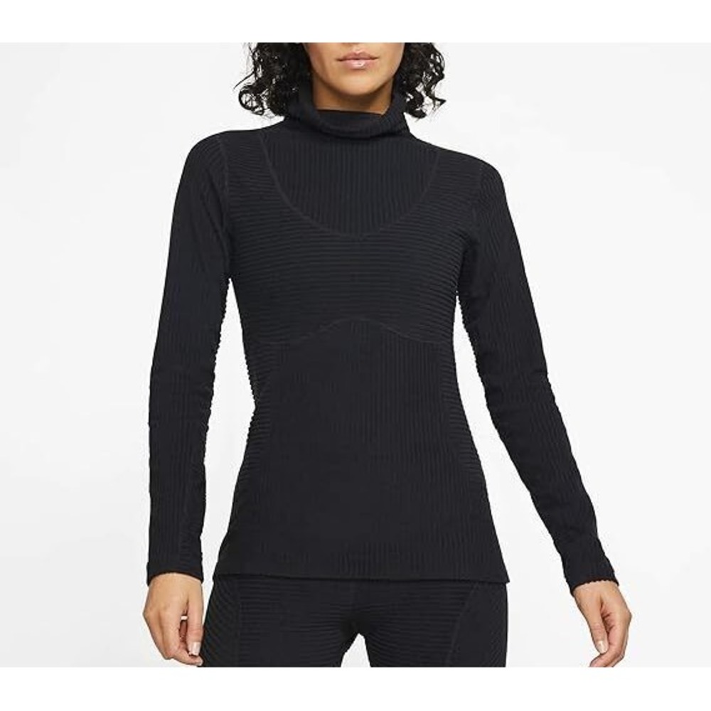 Sz Med Nike Women Hyperwarm Velour Top Black High Neck BV5558-010 NWT